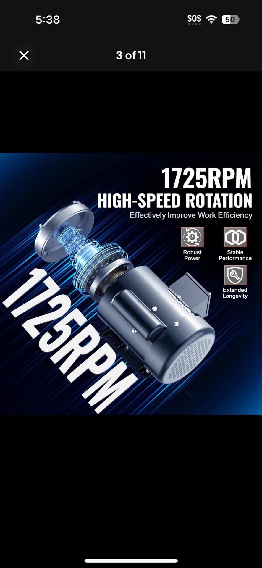 3/4 HP 1725 RPM Electric Motor - 115V/230V Single Phase, 56 Frame, 5/8" Keyed Shaft