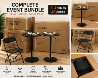 Complete Event Bundle – 3 Bar Tables and 48 Folding Chairs
