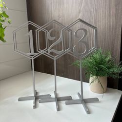 Silver Hexagon Table Numbers