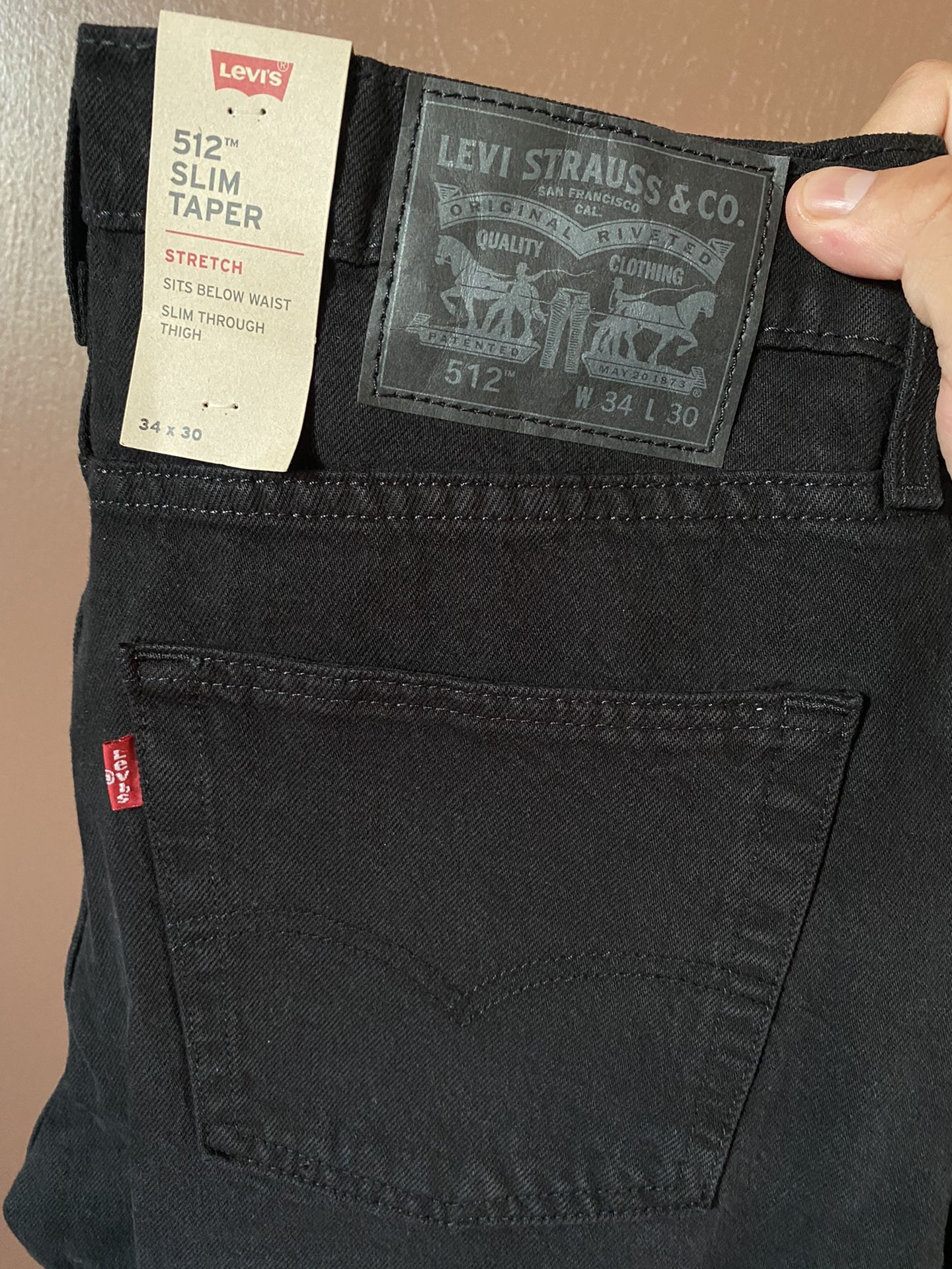 Levis Black Ripped Pants 512 Slim Taper 34 x 30