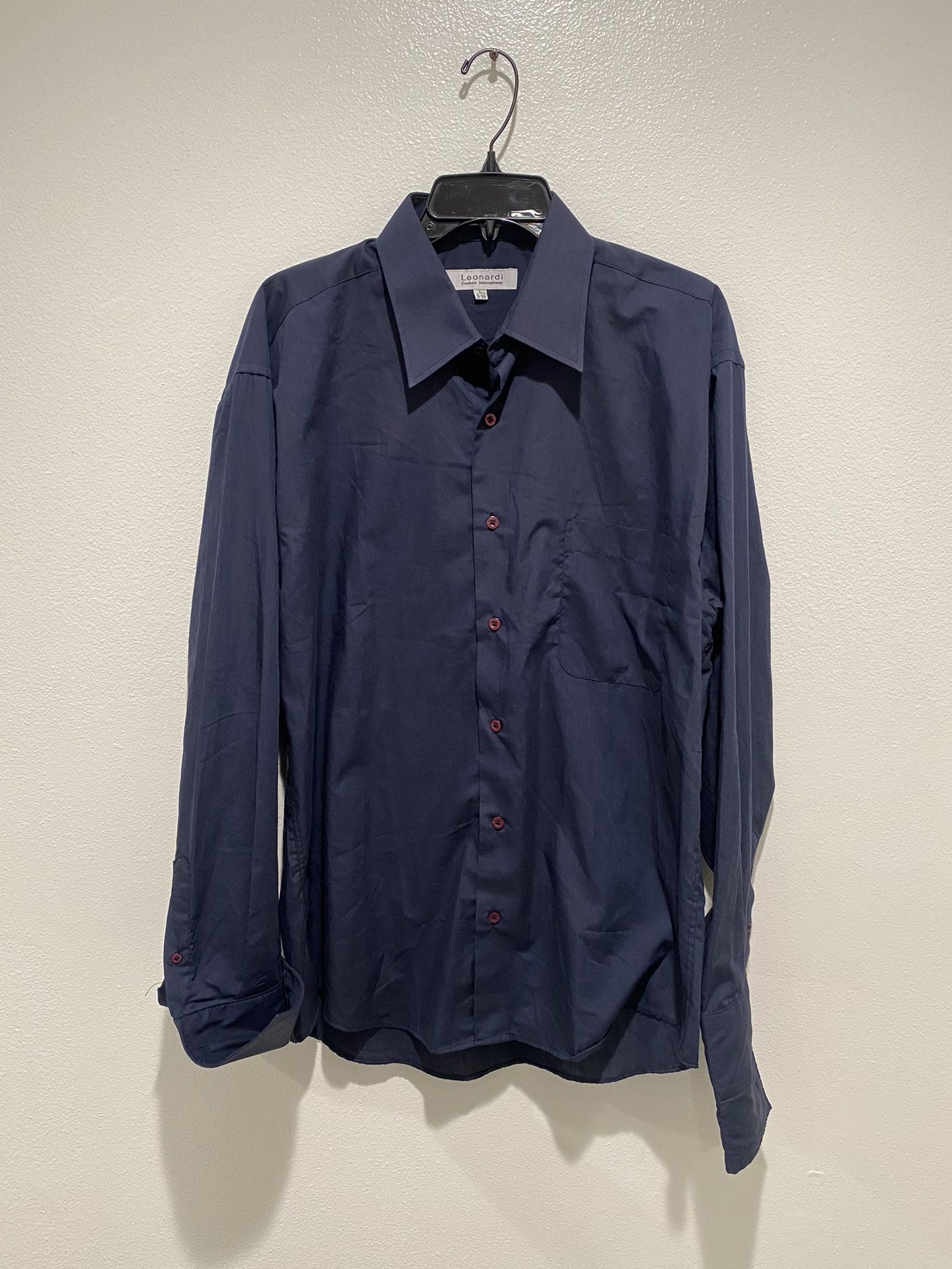 leonardi dress shirts Leonardi Mens Dress Shirt Dark Blue Floral Design with Sheen French Cuff Sz M