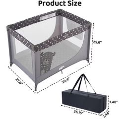 Pamo Babe Portable Crib Baby Playpen with Mattress and Carry Bag Grey