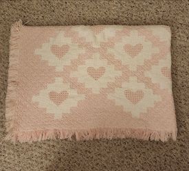 Pink Heart Checkered Fringe Throw Blanket