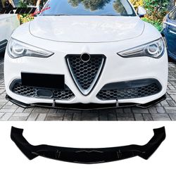 Fits 2017-2026 Alfa Romeo Stelvio IKON Style Front Bumper Lip Gloss Black ABS 3PCS