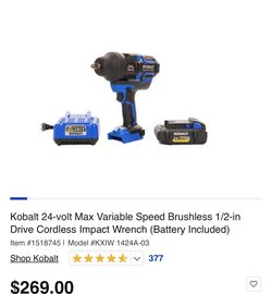 1/2 Impact Wrench Kobalt 24v with Battery 
