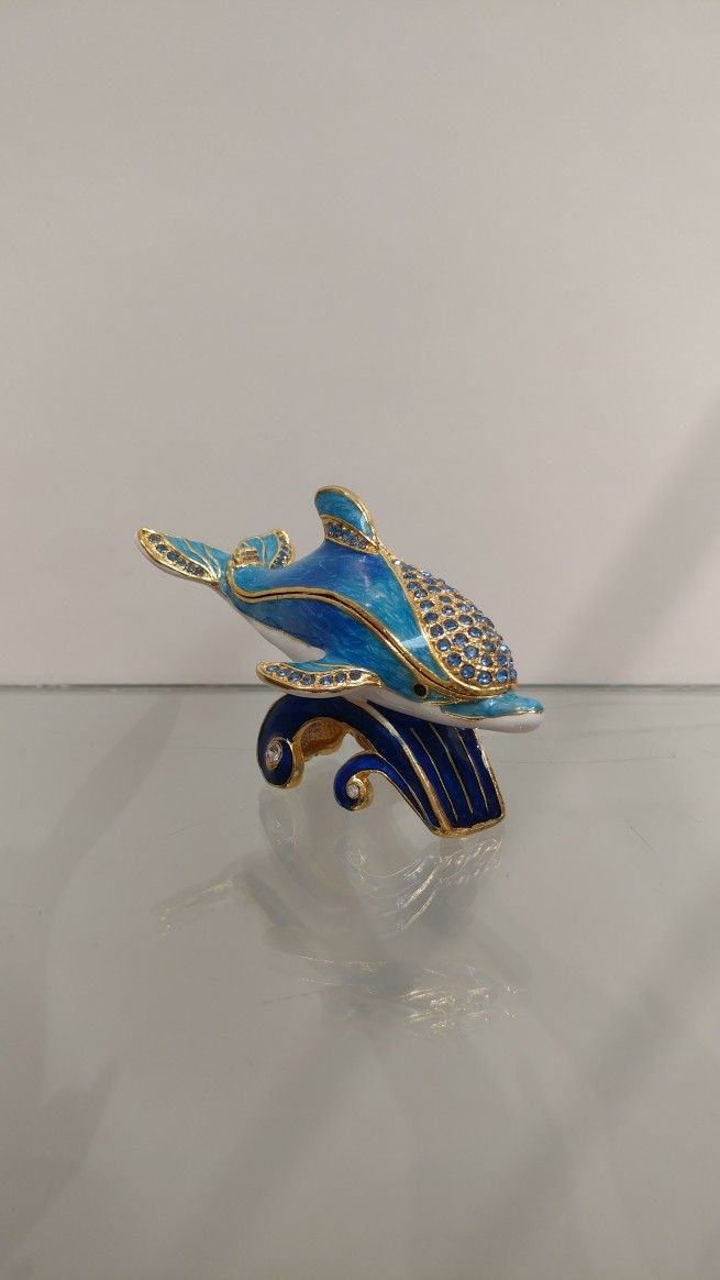 Jeweled / Rhinestone Dolphin trinket / figurine - $24.99 ( NEW ) white/blue/gold