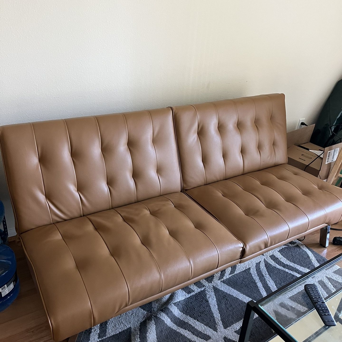 Leather Futon & Reversible coffee Table 