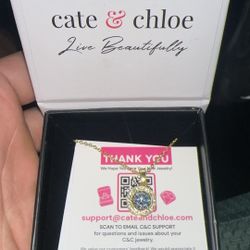 Cate & Chloe Blake 18k Yellow Gold Plated Halo Necklace with Simulated Diamond Crystals 