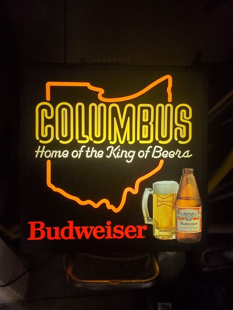 BUDWEISER Columbus lighted sign - Home of the King of Beers