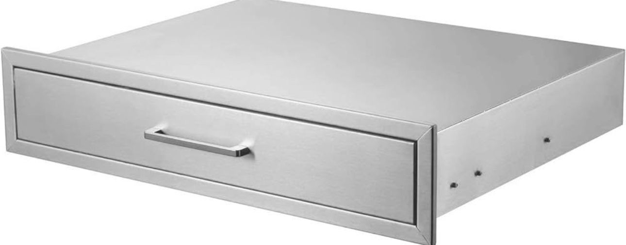 Outdoor Kitchen Single Drawer 30" Stainless Steel BBQ Single Drawer -30" W x 6.5" H x 23" D Enclosed Built-in Drawer Flush Mount for Outdoor Kitchens 