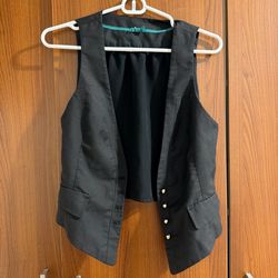 Black Tailored Vest with Gold Buttons
