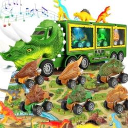 NEW Kids Children Dinosaur Figure T-Rex Triceratop And Truck Toy Set