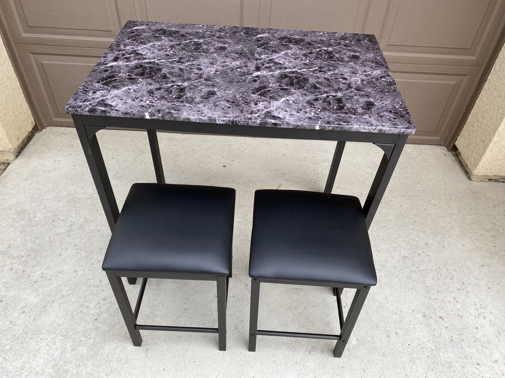3 pcs Counter Height Dining Set - Faux Marble Table