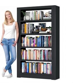Heavy Duty Metal Bookshelf, 5-Tier Industrial with Adjustable Shelves,  69" H x 36" W, Black I-1