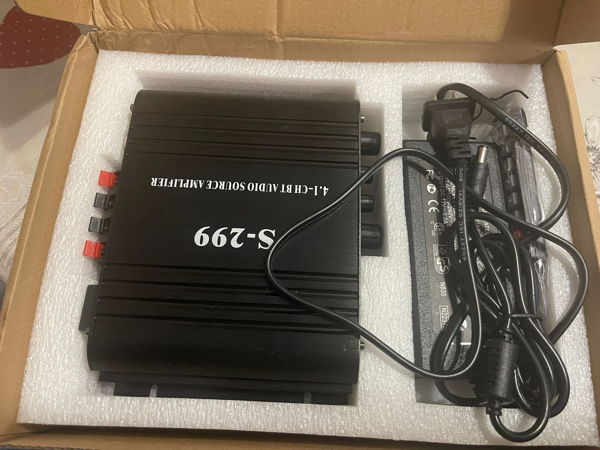 S299 Max 800W Bluetooth Home Audio Amplifier, RMS 40Wx4 4.1CH Bluetooth Power Amplifier with Active Subwoofer, Sound Audio System w/AUX, Headphone Jac