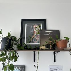 2 Brown Wooden Wall shelves with brackets