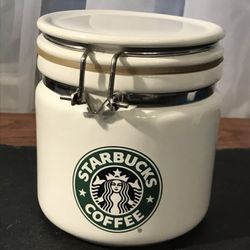 Starbucks Bee House Japan  Ceramic White  Coffee Canister 5 1/2 " Tall.