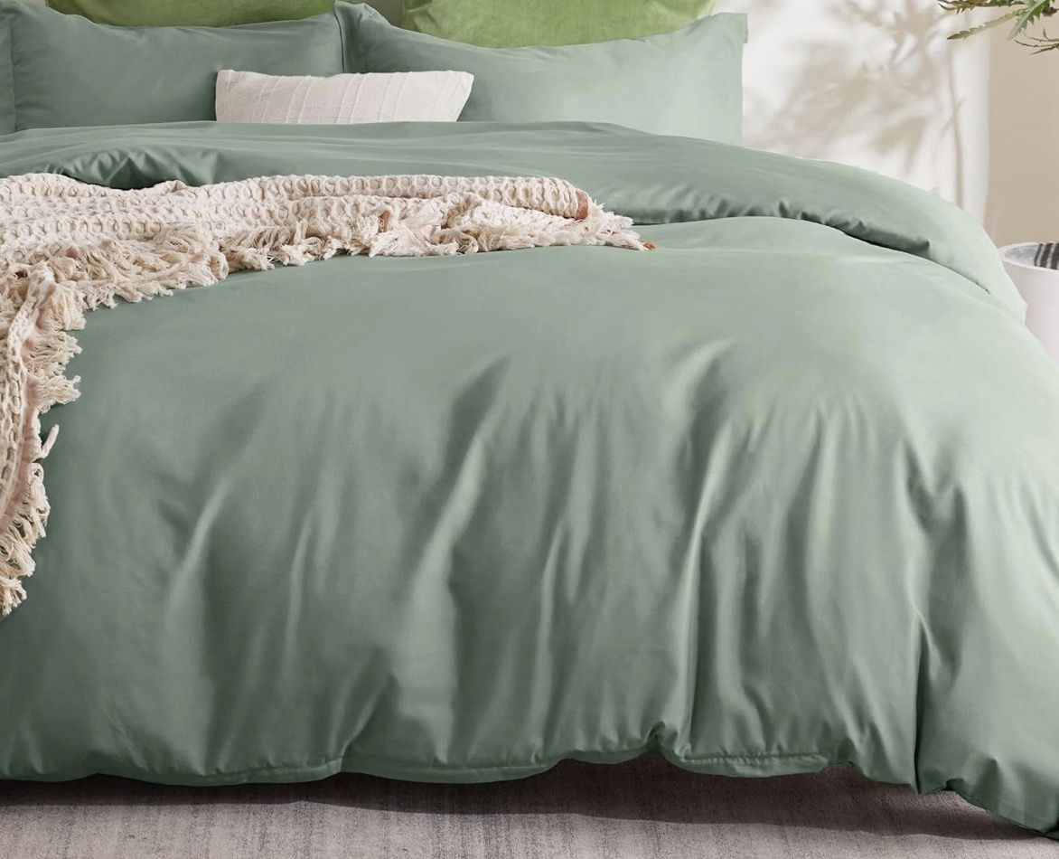 New Duvet Cover California King Size - Soft Double Brushed Bedding Set, Green