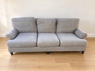 3-Seater Gray Fabric Sofa with Rolled Arms