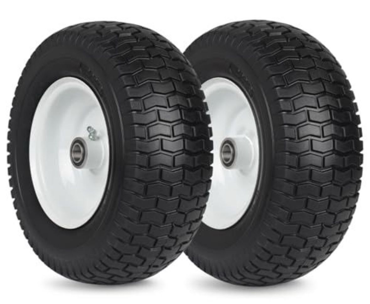 2 Pack, 13x5.00-6 Flat Free Lawn Mower Tire and Wheel