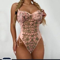 Snap Crotch Lace Deep V Bodysuit Teddy
