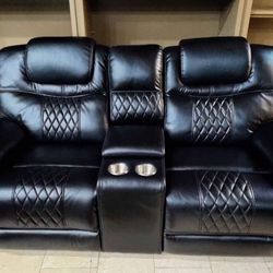 Spring Blowout Sale! Santiago, Black Leather Reclining Sofa And Loveseat Now Only $899. Easy Finance Option. Same-Day Delivery.
