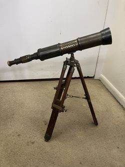 Rare Antique Brass and Wood Telescope