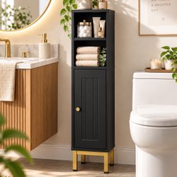 303 Bathroom Storage Cabinet, Corner Floor Cabinet with Shelves Black color