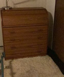 Wooden Roll-Top Secretary Desk with Drawers
