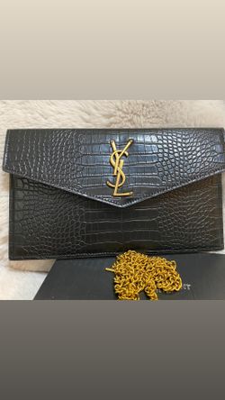 Y*L Black Crocodile Clutch With Chain 