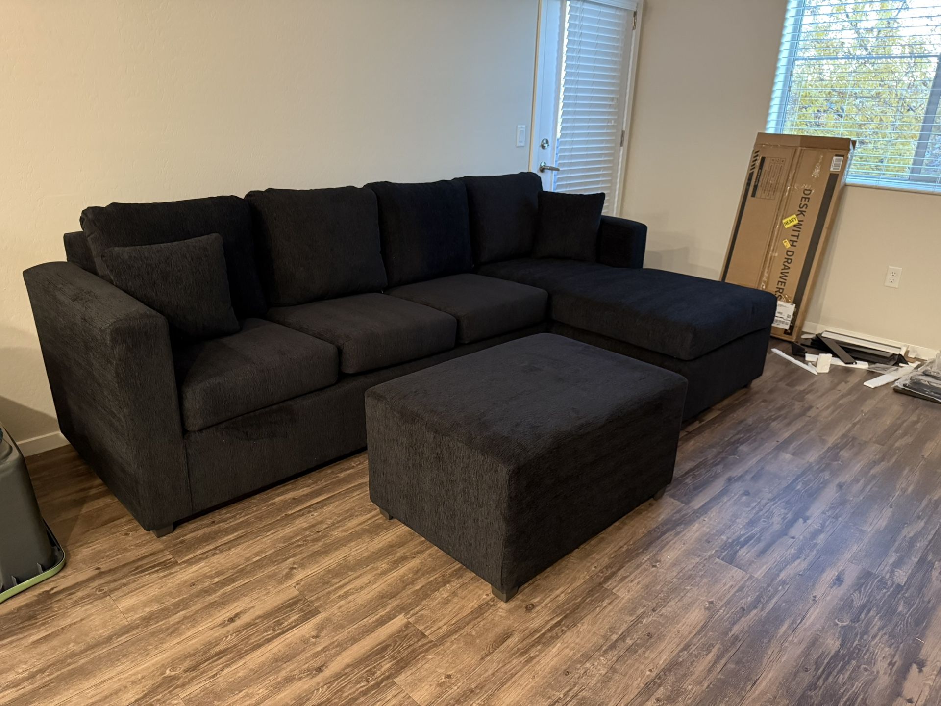 Brand New Black Sectionals With Free Ottoman