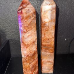 7” Fire Quartz Crystal Tower Hematoid Quartz Points — Set Of 2 