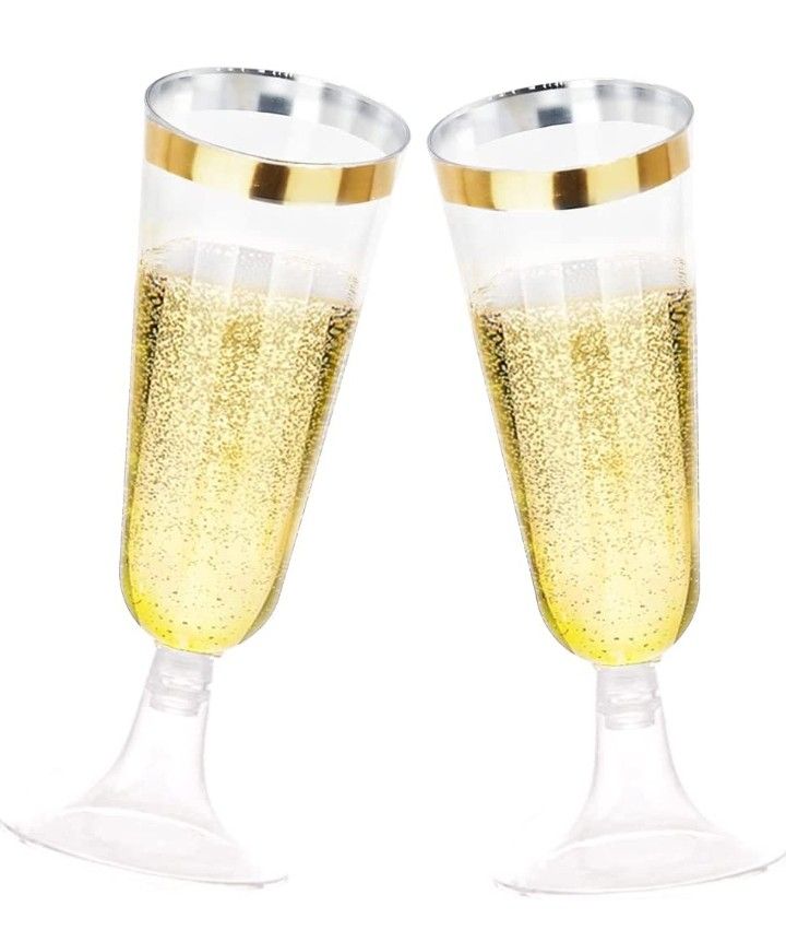 NOCCUR 60 Pack Plastic Champagne Glasses - 5oz Champagne Flutes With Gold Rim -.