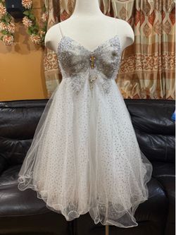 Cinderella Divine white dress with silver sequins and beading, size 4