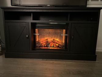 Dark brown Tv Stand with fireplace