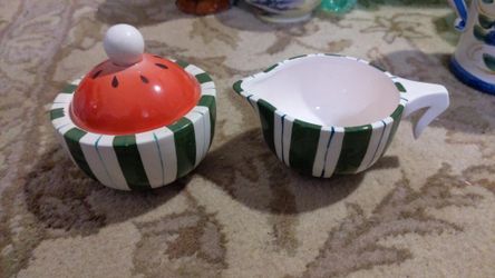 Rare Vintage 1960 Holt Howard Watermelon Ceramic Cream And Sugar Set