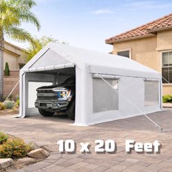 New🔥10x20 Ft Heavy-Duty Carport / Portable Garage – Steel Frame | Outdoor Canopy Shelter | Removable Sides For Party Events