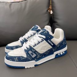 Louis Vuitton Trainer Shoes Blue And White
