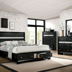Brand New Black E.king Size 6pc Storage Bedroom Set
