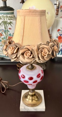 Fenton vanity cranberry coin dot lamp