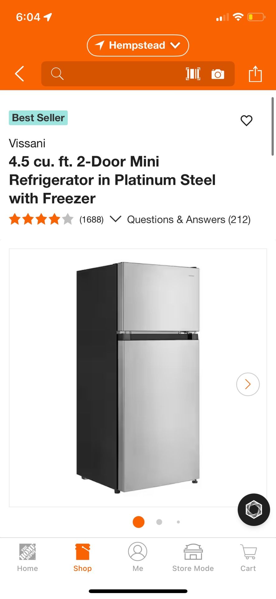 Vissani 4.5 cu. ft. 2-Door Mini Refrigerator in Platinum Steel with Freezer