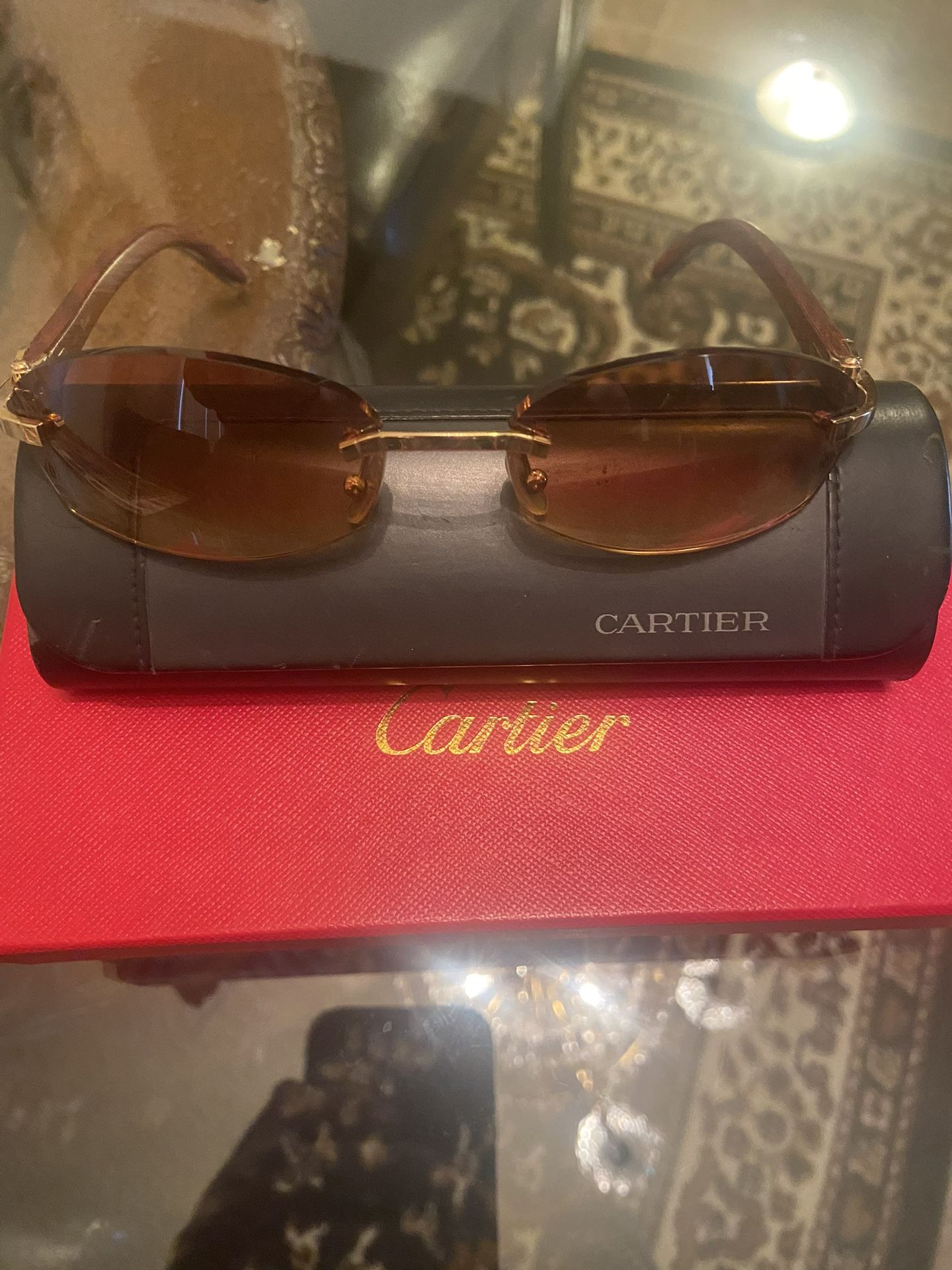 Cartier 18k gold plated sunglasses with box and case
