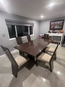 Dark Wood Dining Table with 6 Chairs