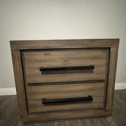 Wood Night Stand - Two Drawers With USB Grey / Beige - One Nightstand 