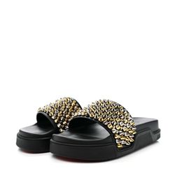 Christian Louboutin Studded Slide Sandals Black/Gold - New size 10