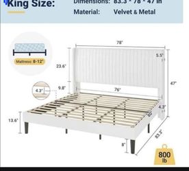 King size white velvet bed frame