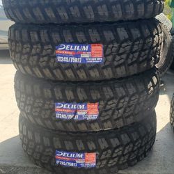 (4) 245/75r17 Delium M/T Tires 245 75 17 Inch MT 10-ply LT E Rated 