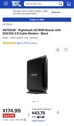 Nighthawk AC1900 Router with DOCSIS 3.0 Cable Modem - Netgear