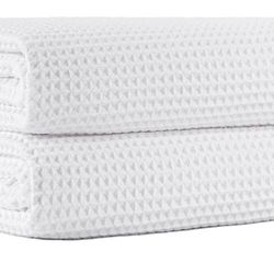 New Microfiber Waffle Bath Towels, 3 Pieces, Oversized, Soft, Absorbent, Fast Drying, Lint Free 430 GSM (White)