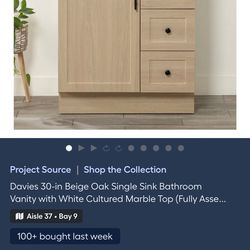 Ps Davies 30-in Beige Oak Single Sink Bathroom Vanity with White Cultured Marble Top (Fully Asse...